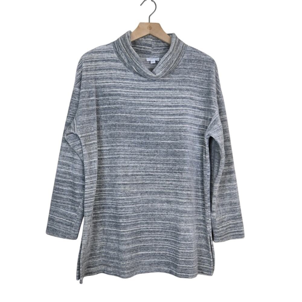 J. Jill Fit Womens S Oversized Grey Cowlneck Velour Top